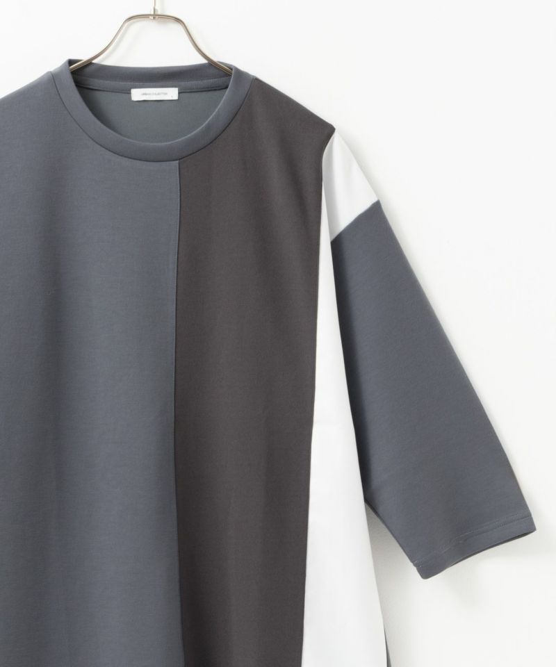 URBAN COLLECTION  エアスムージー ポンチ素材 タテ目切替7分袖Tシャツ メンズ商品画像-1