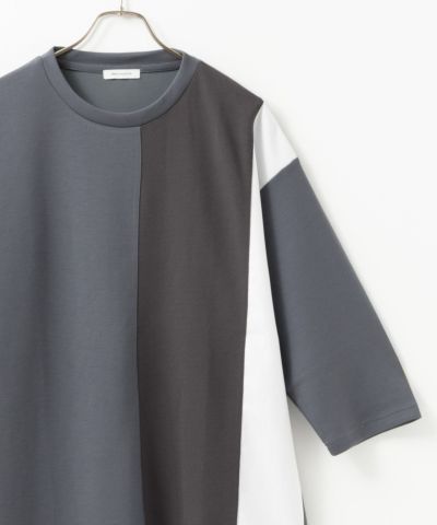 URBAN COLLECTION  エアスムージー ポンチ素材 タテ目切替7分袖Tシャツ メンズ