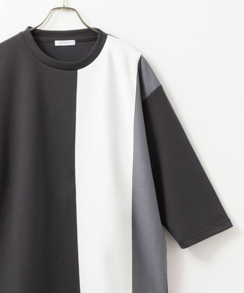 URBAN COLLECTION  エアスムージー ポンチ素材 タテ目切替7分袖Tシャツ メンズ商品画像-2