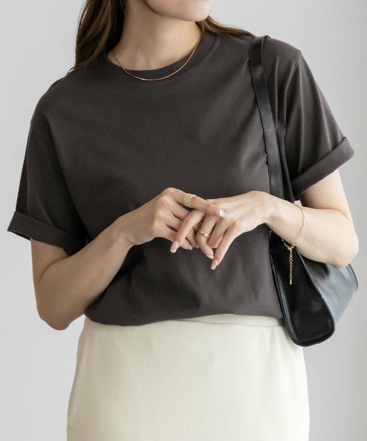 NAVY  抗菌加工 ベーシッククルーTシャツ レディース メール便 対応商品商品サムネイル-2