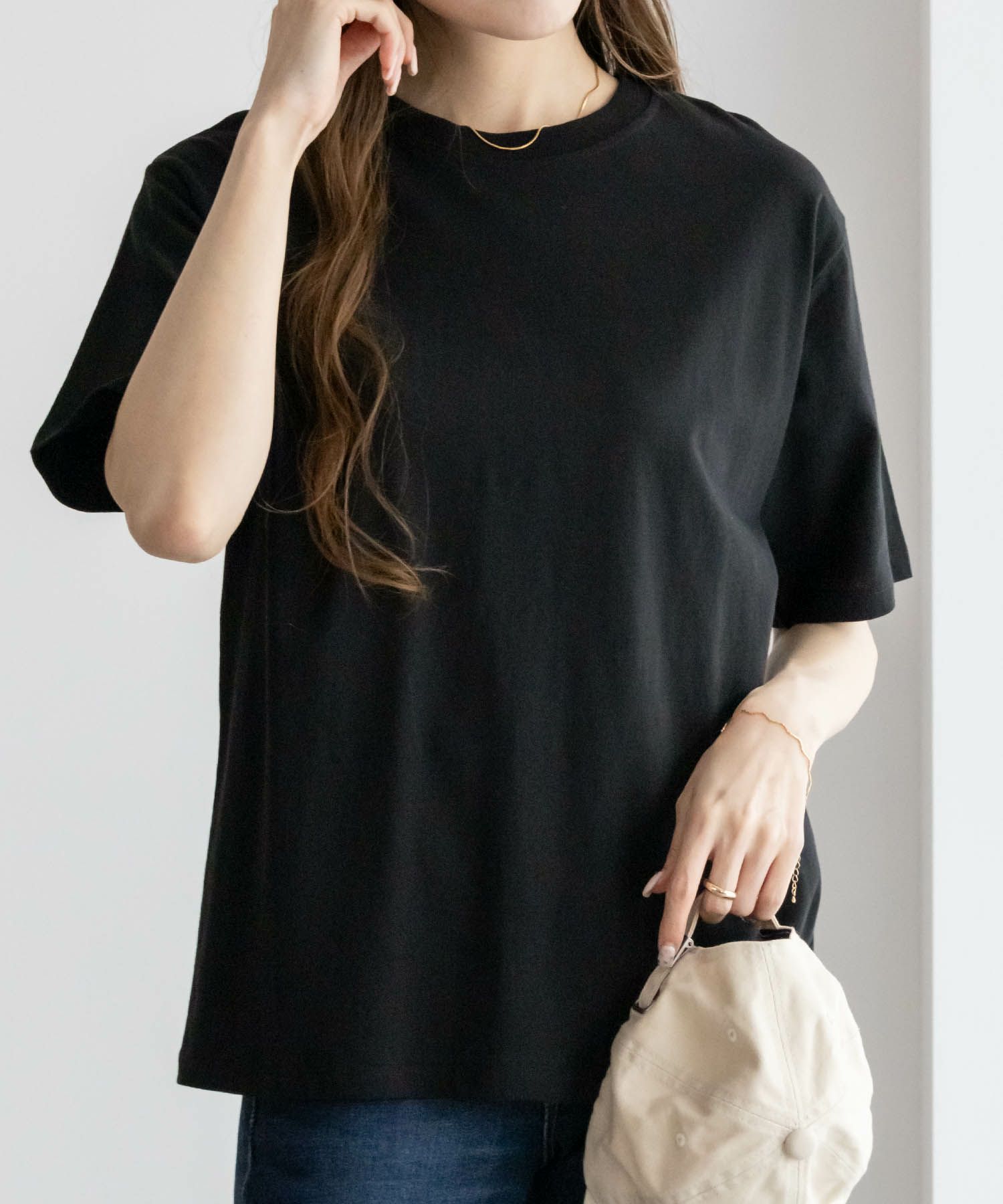 NAVY  抗菌加工 ベーシッククルーTシャツ レディース メール便 対応商品商品画像-3