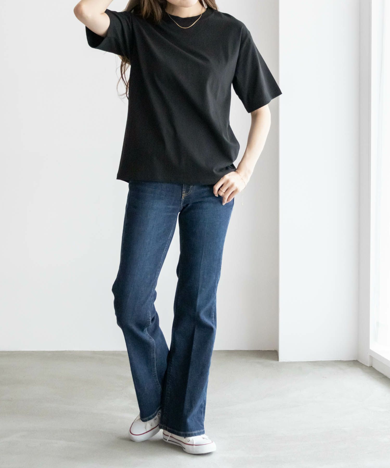 NAVY  抗菌加工 ベーシッククルーTシャツ レディース メール便 対応商品商品サムネイル-6