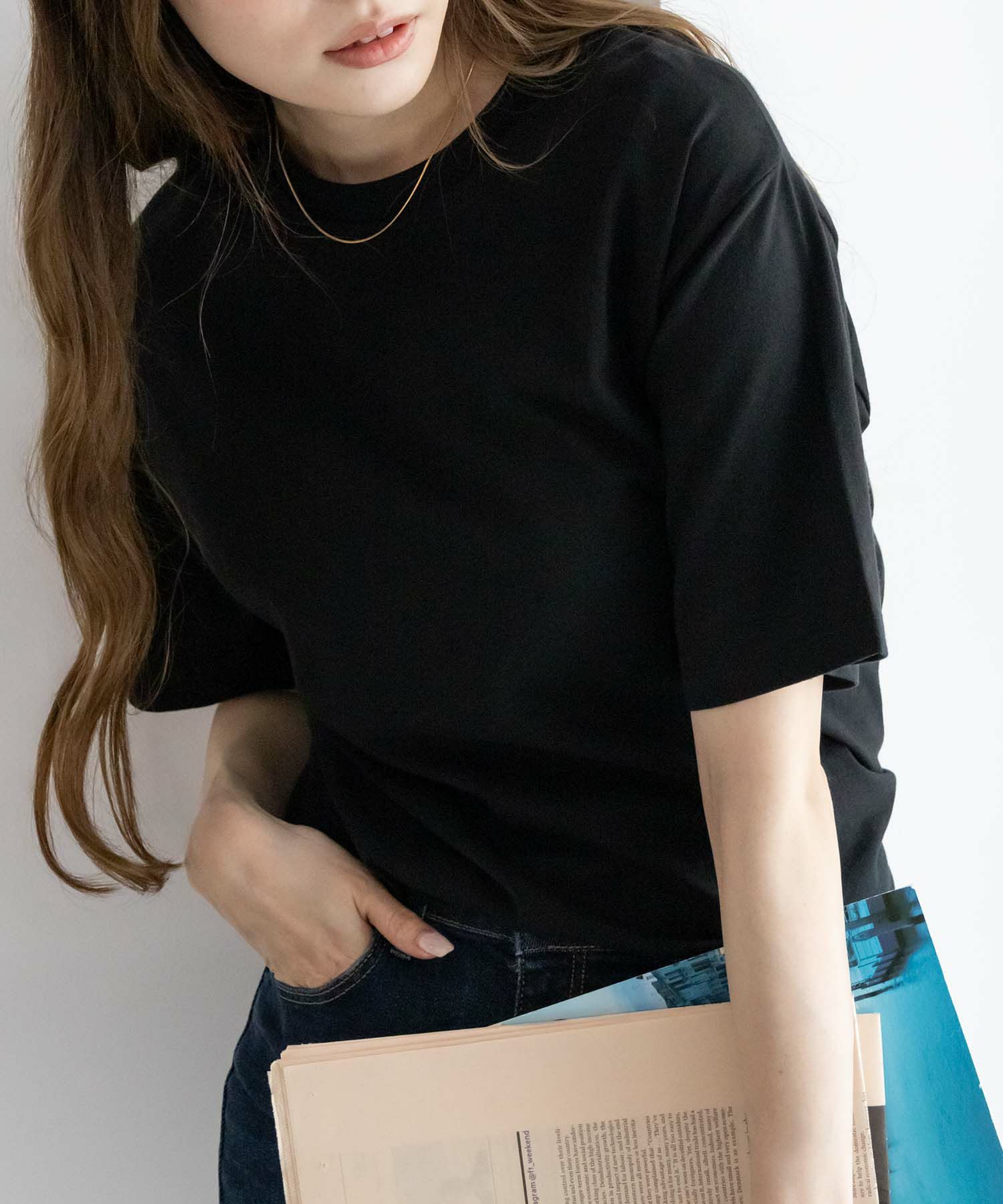 NAVY  抗菌加工 ベーシッククルーTシャツ レディース メール便 対応商品商品サムネイル-16
