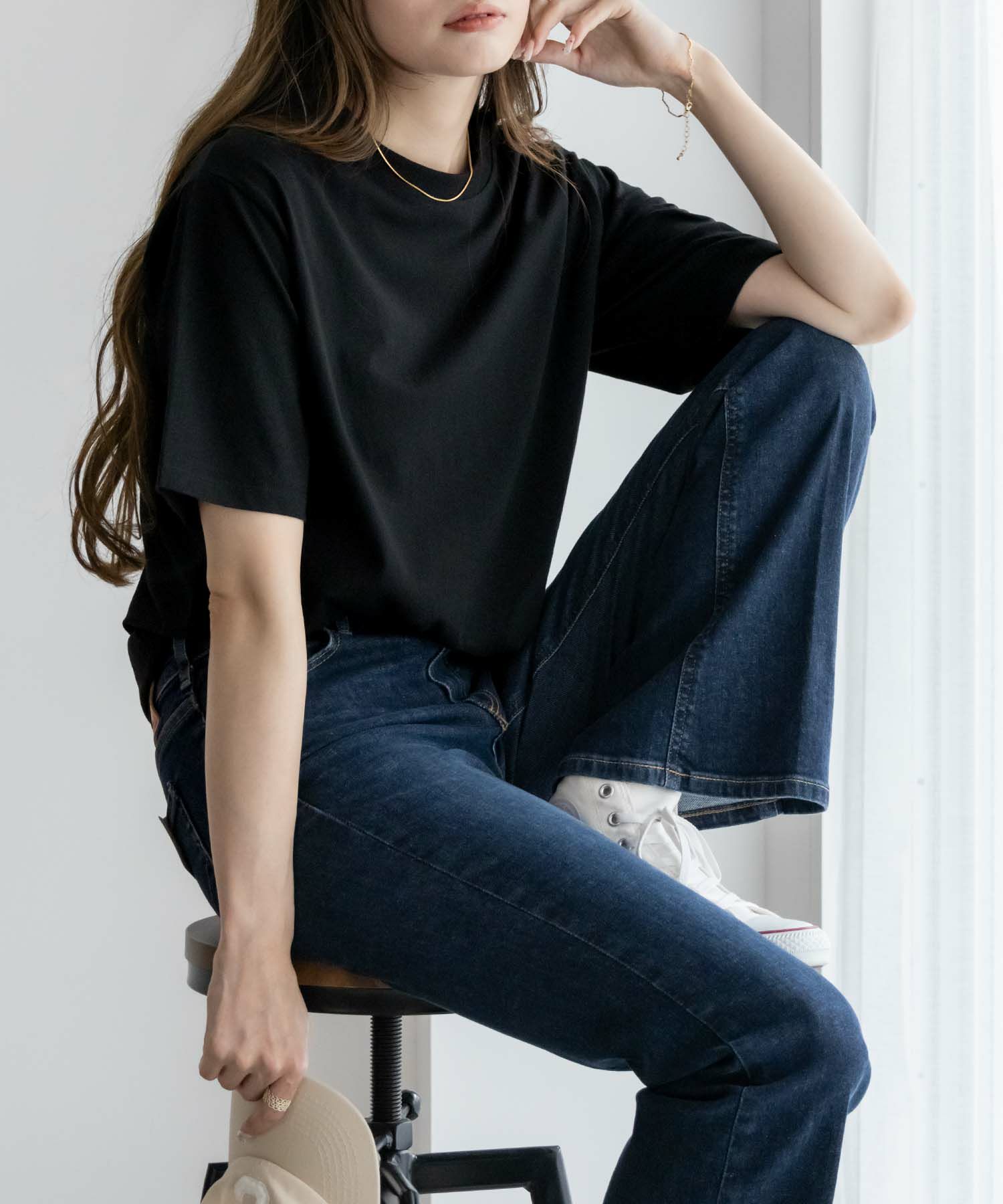 NAVY  抗菌加工 ベーシッククルーTシャツ レディース メール便 対応商品商品サムネイル-17
