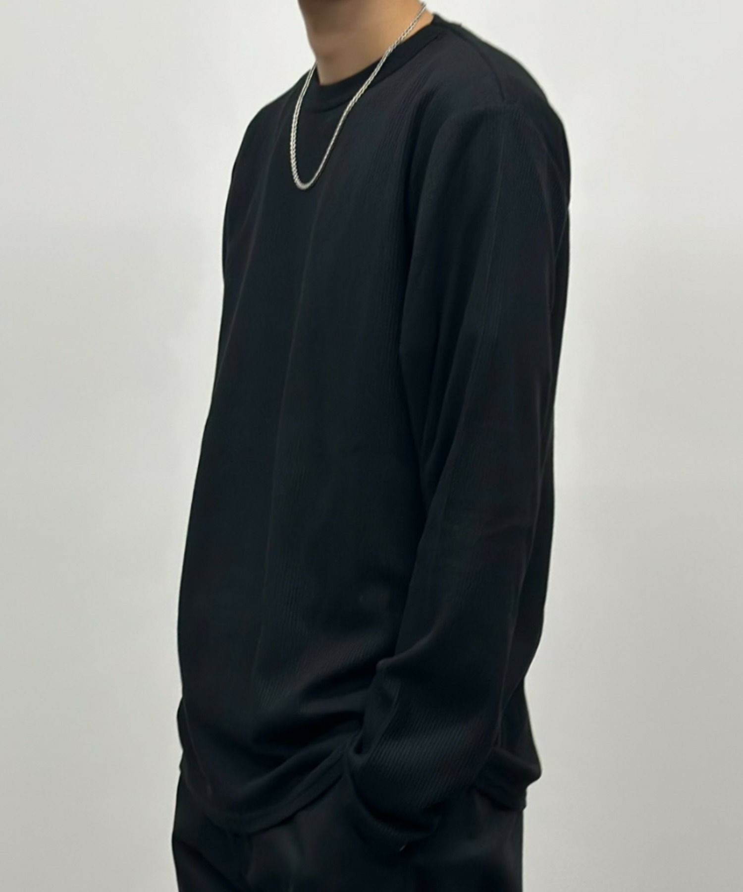 NAVY  ワッフルクルーネック長袖Tシャツ メンズ商品サムネイル-8