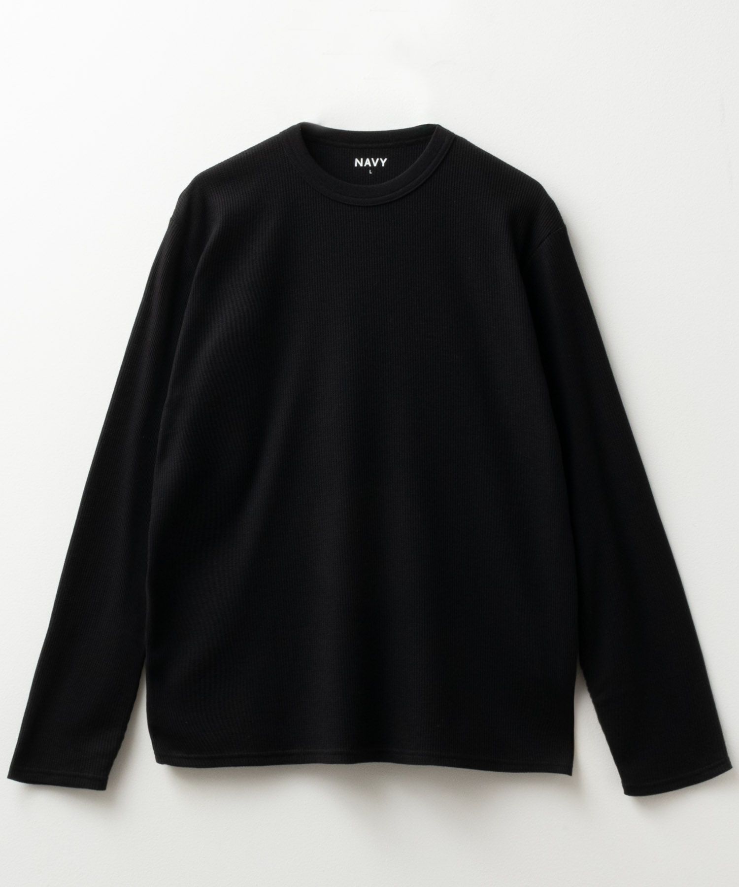 NAVY ワッフルクルーネック長袖Tシャツ メンズ