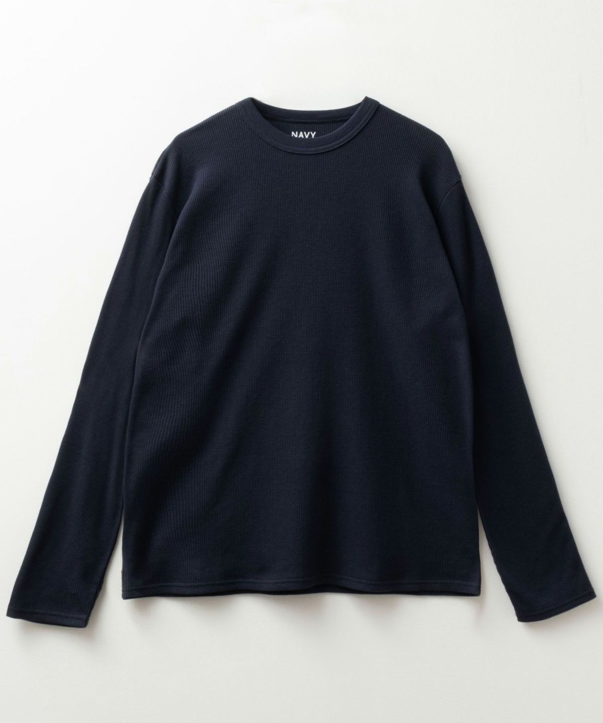 NAVY ワッフルクルーネック長袖Tシャツ メンズ