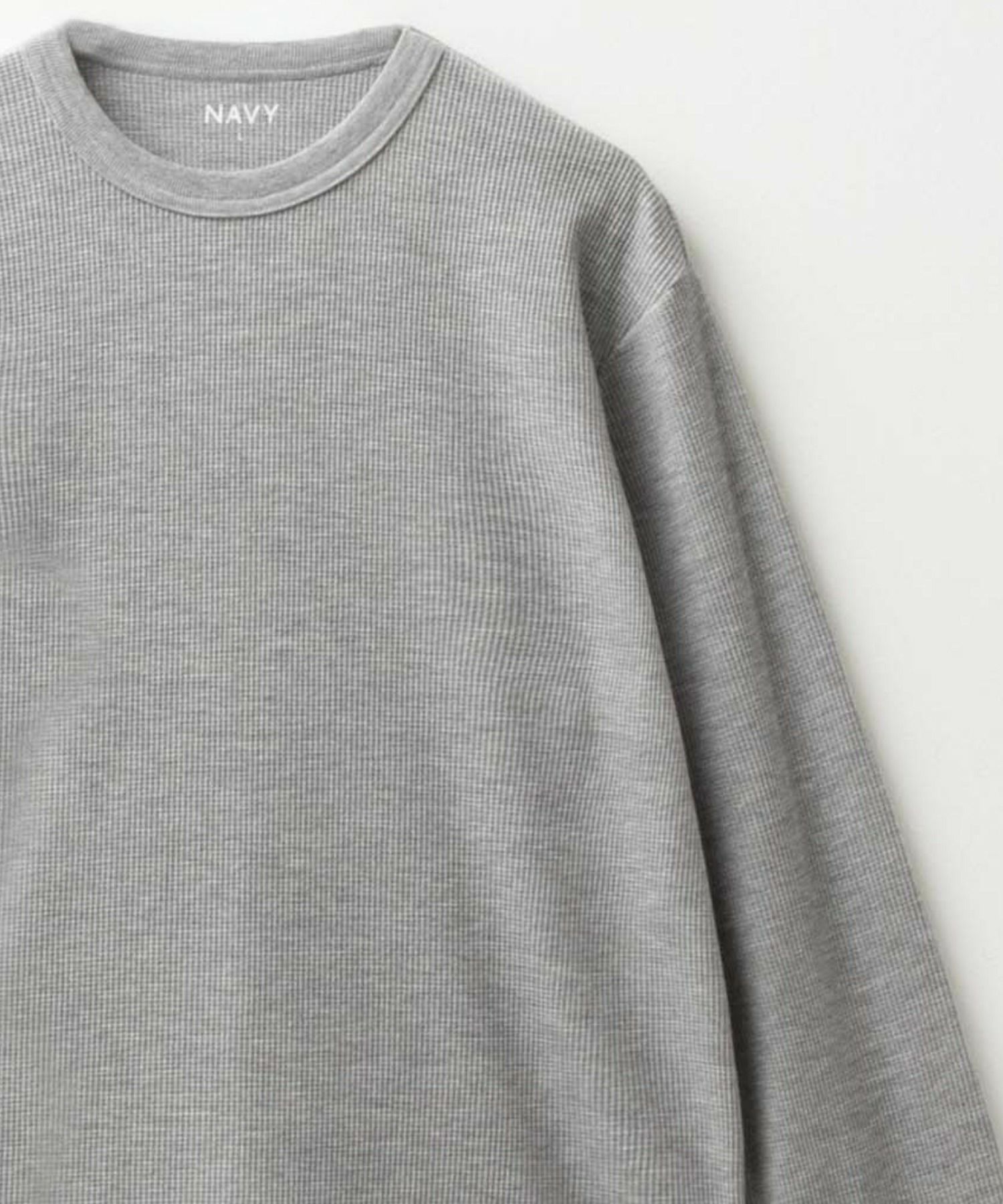 NAVY ワッフルクルーネック長袖Tシャツ メンズ