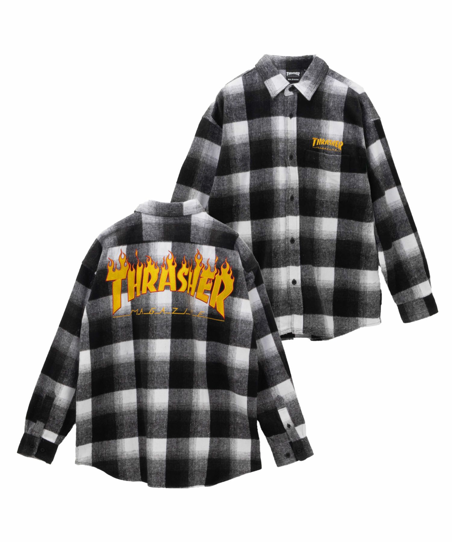 [期間限定価格]THRASHER  バック刺繍ルーズサイズネルチェックシャツ メンズ商品サムネイル-1