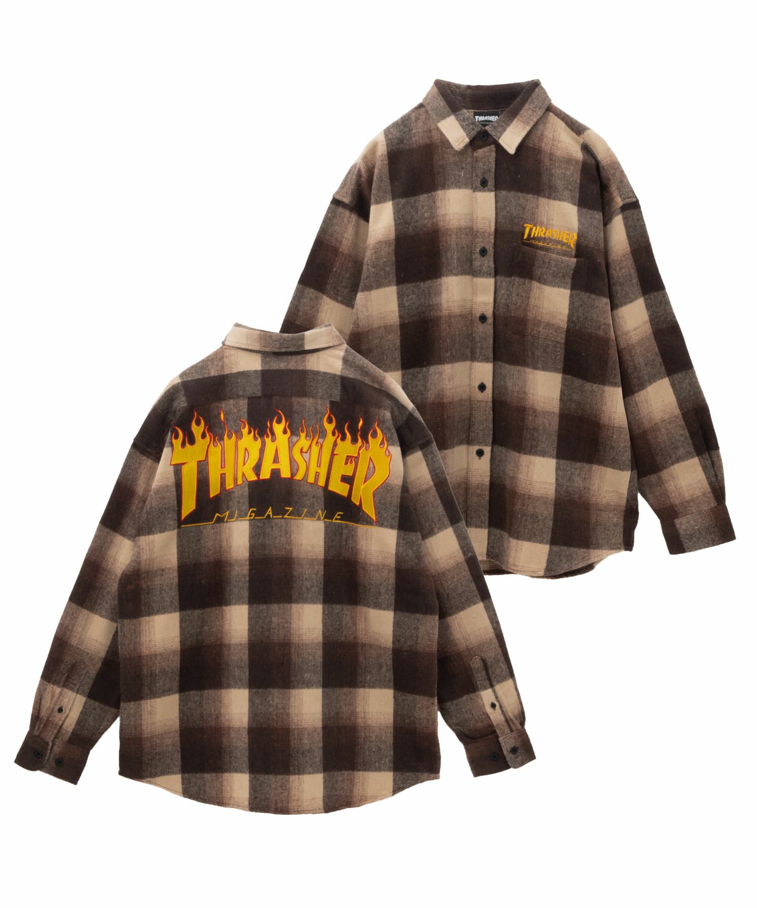 THRASHER バック刺繍ルーズサイズネルチェックシャツ メンズ