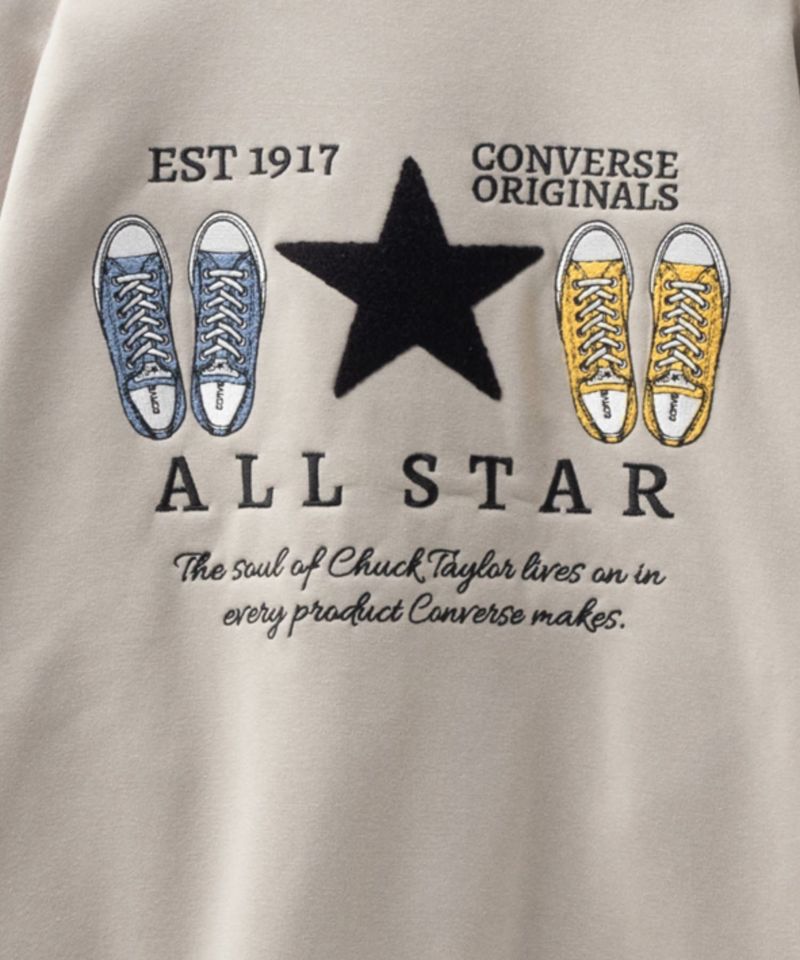 スウェット 「CONVERSE/コンバース」チャックテイラーイラスト バックBIGサガラ刺繍デザイン ビッグシルエット クルーネックスウェット/トレー