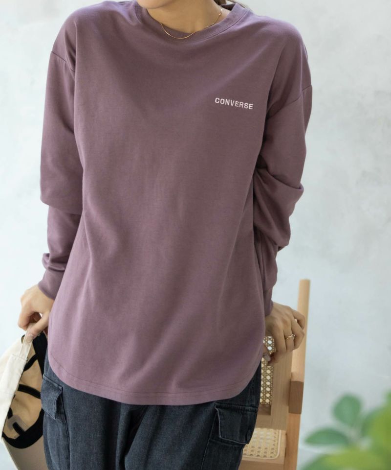 CONVERSE  ポンチ素材 バックシューズ刺繍長袖Tシャツ レディース ネコポス 対応商品商品画像-1