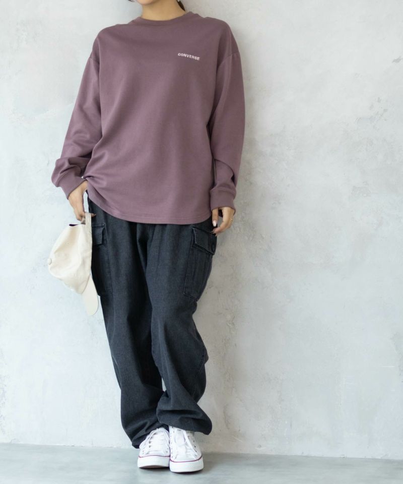 CONVERSE  ポンチ素材 バックシューズ刺繍長袖Tシャツ レディース ネコポス 対応商品商品画像-2