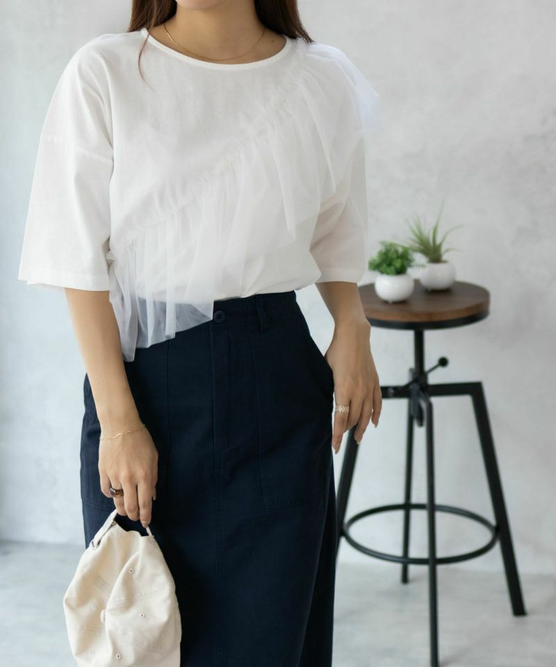 Howdy Marie  身頃チュール5分袖Tシャツ レディース メール便 対応商品商品画像-2