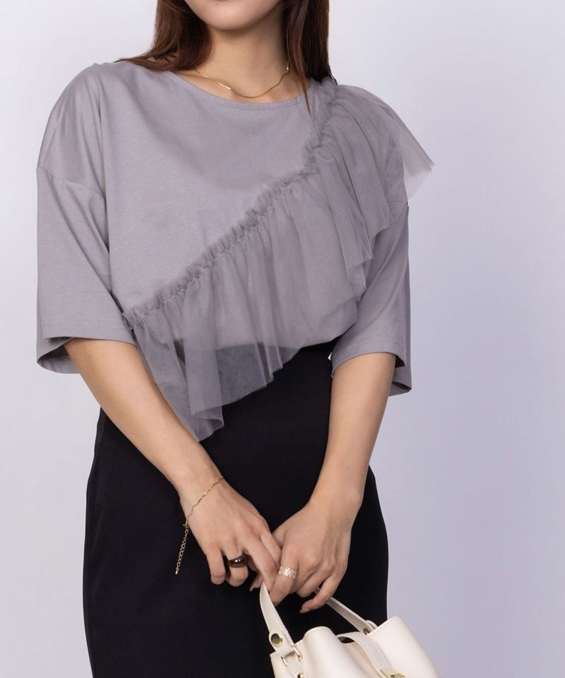 Howdy Marie 身頃チュール5分袖Tシャツ レディース メール便 対応商品商品画像-3