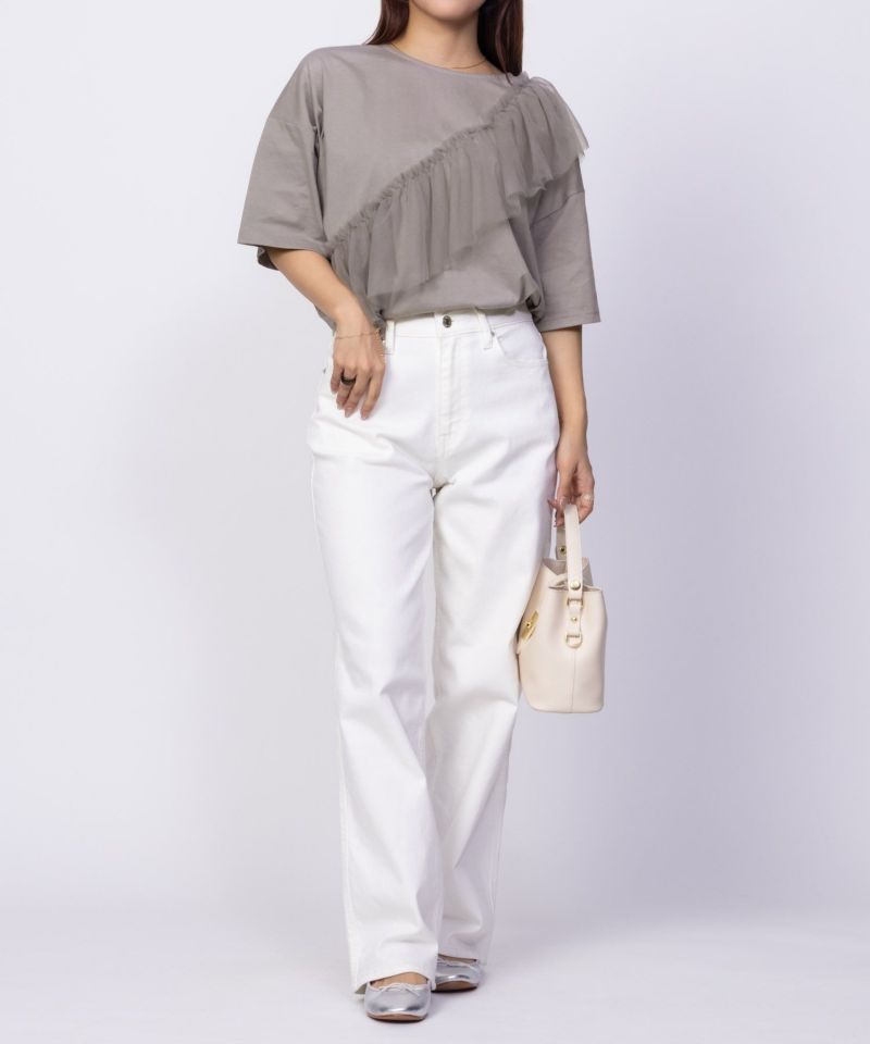 Howdy Marie 身頃チュール5分袖Tシャツ レディース メール便 対応商品商品画像-4