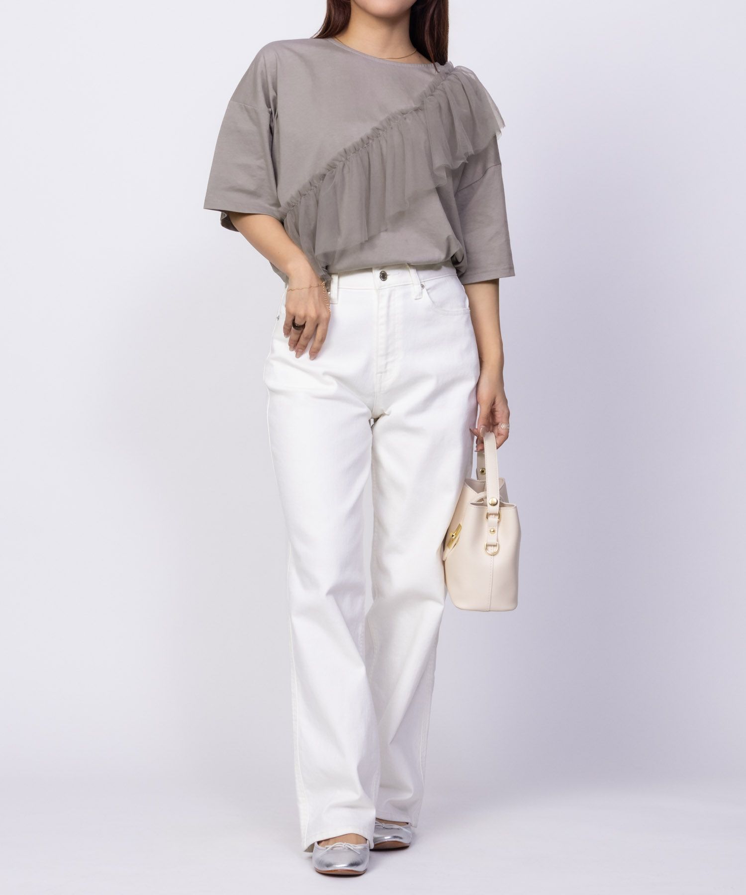 Howdy Marie  身頃チュール5分袖Tシャツ レディース メール便 対応商品商品画像-4