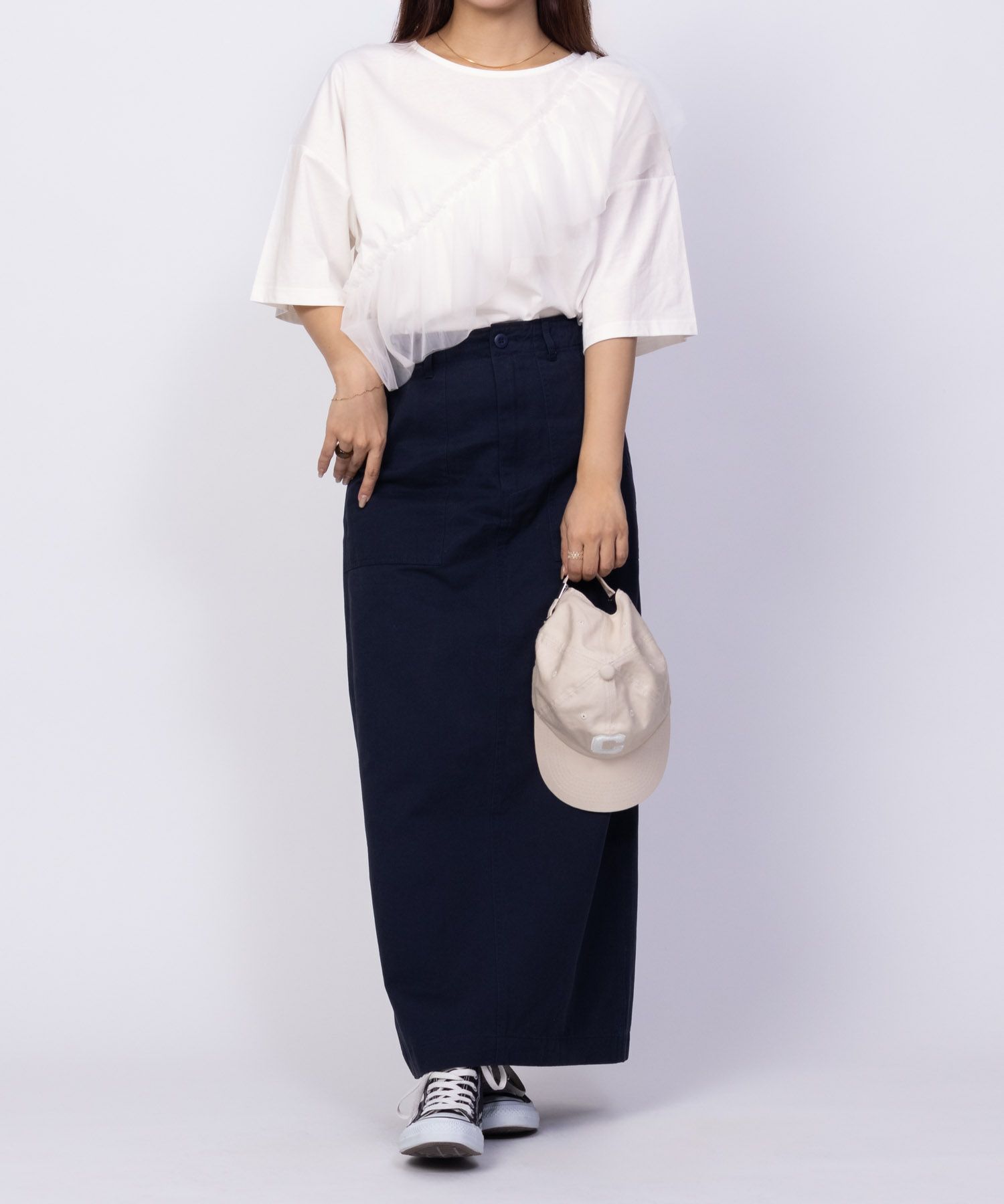 Howdy Marie 身頃チュール5分袖Tシャツ レディース メール便 対応商品商品サムネイル-5