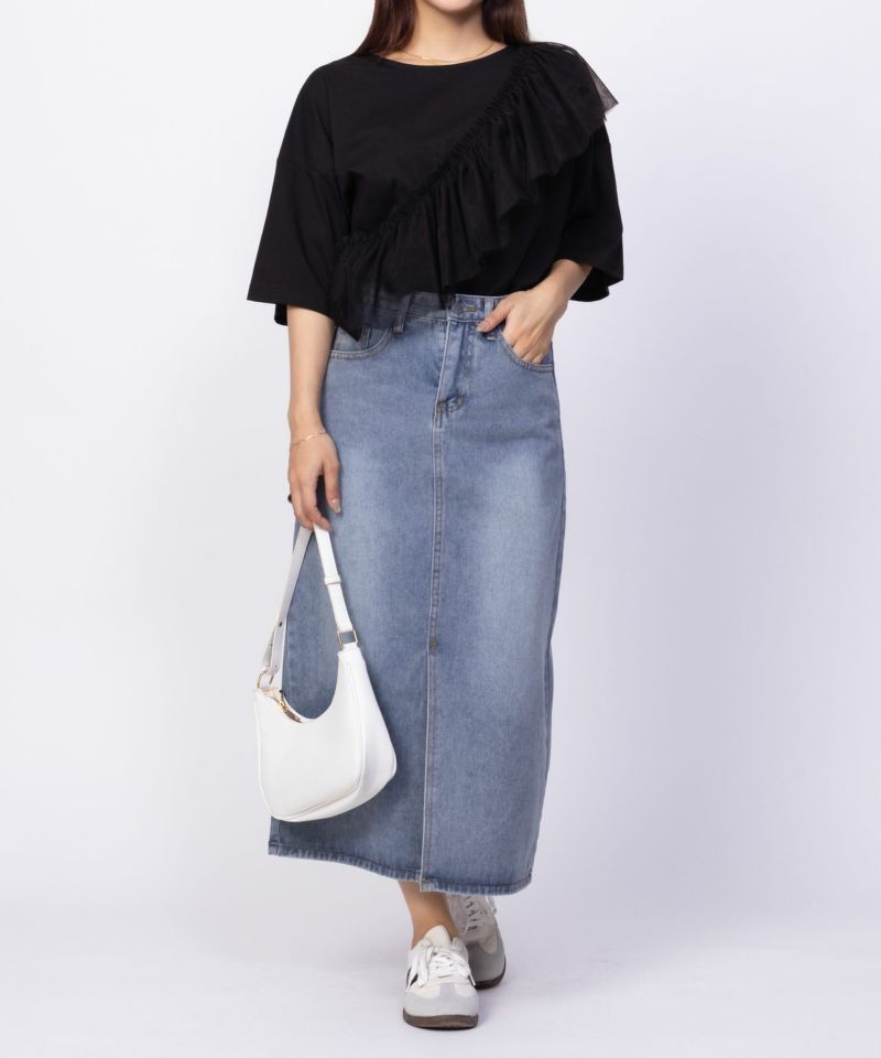 Howdy Marie  身頃チュール5分袖Tシャツ レディース メール便 対応商品商品画像-6