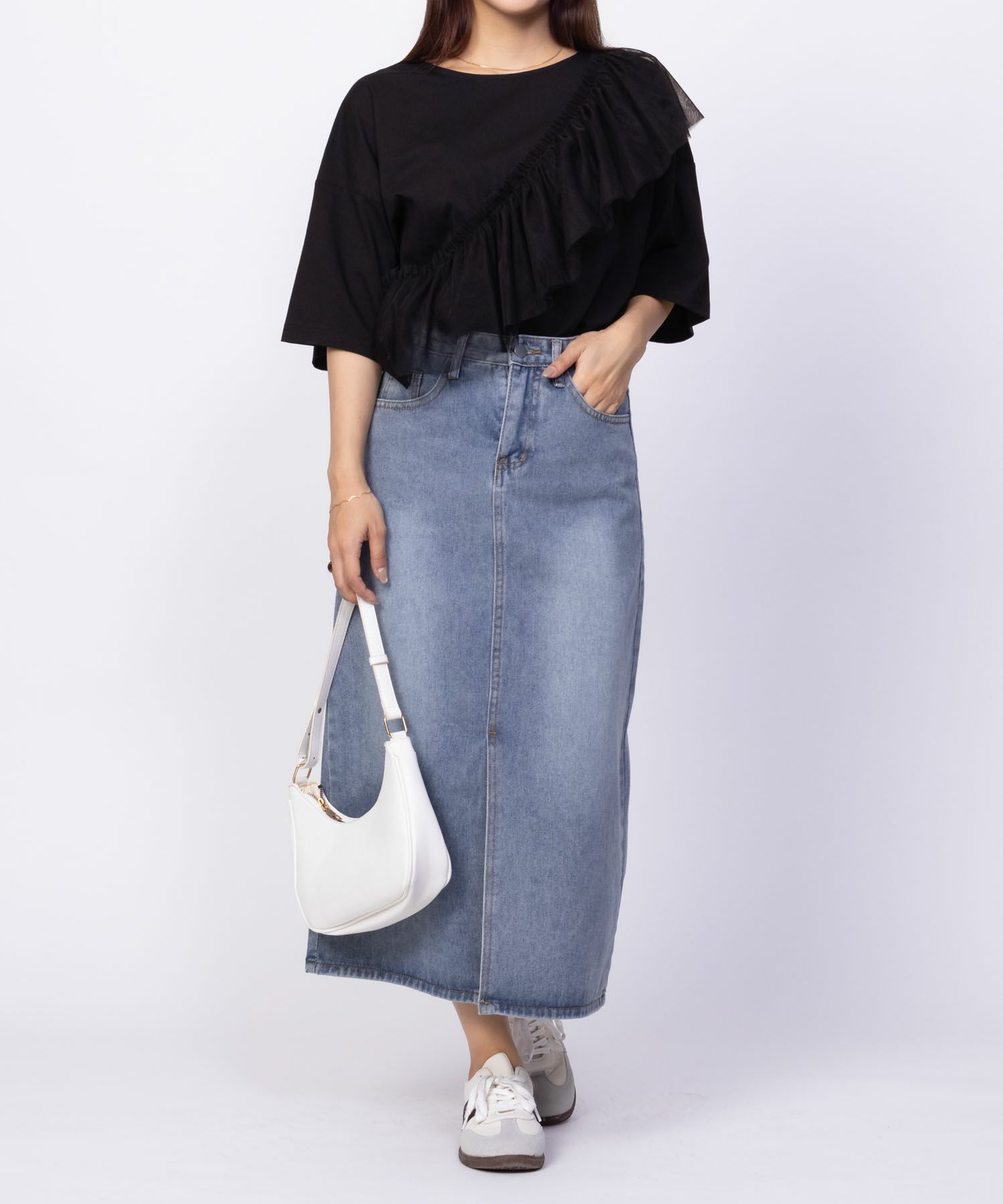 Howdy Marie 身頃チュール5分袖Tシャツ レディース ネコポス 対応商品