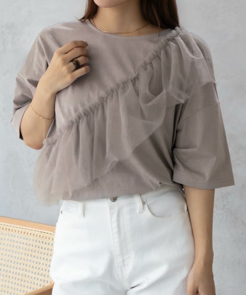 Howdy Marie 身頃チュール5分袖Tシャツ レディース メール便 対応商品商品画像-9