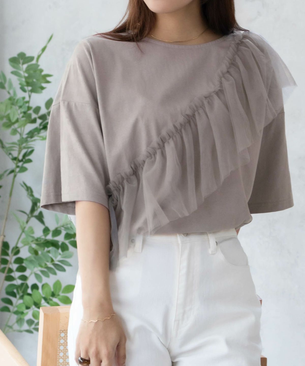 Howdy Marie 身頃チュール5分袖Tシャツ レディース ネコポス 対応商品