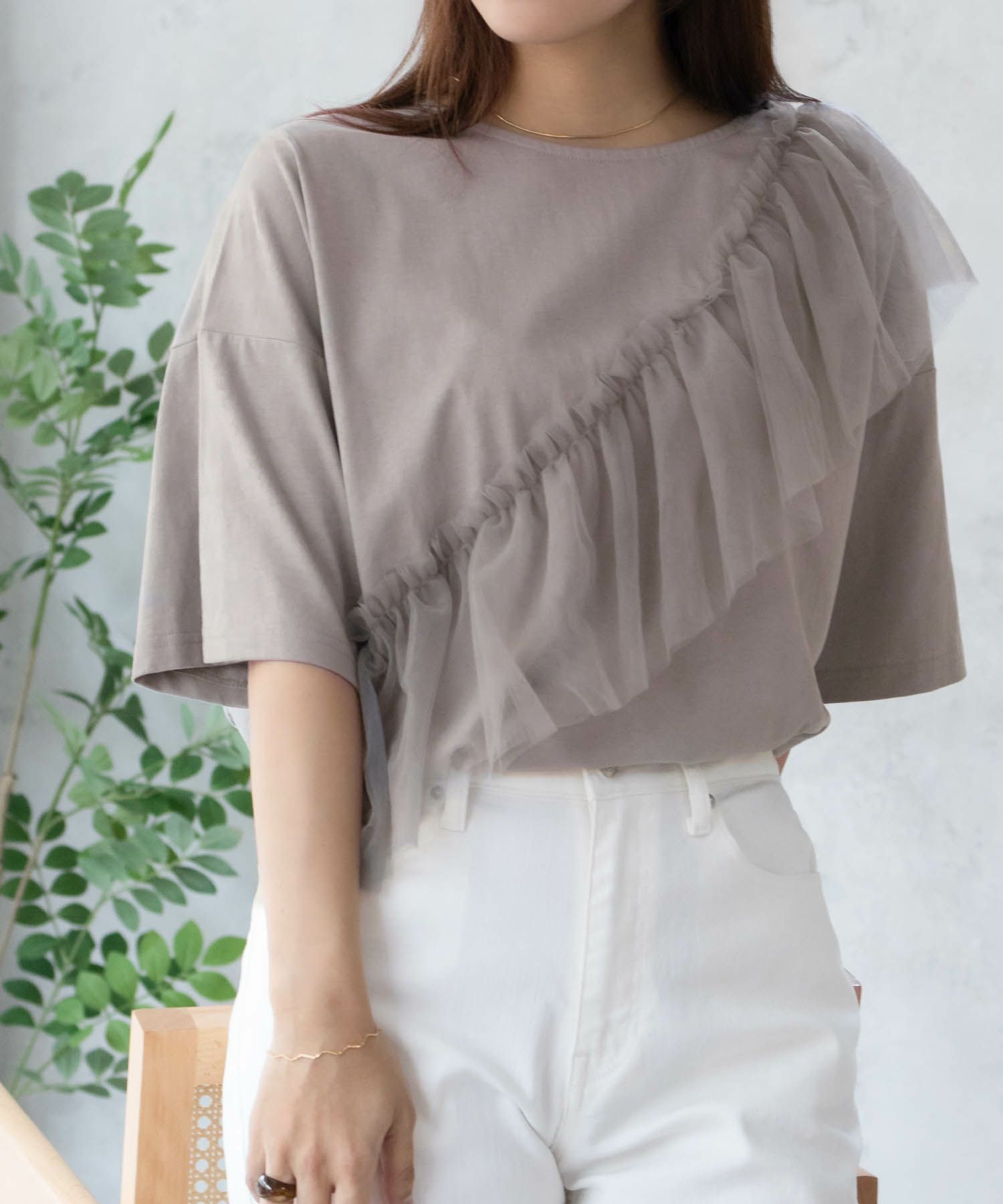 Howdy Marie  身頃チュール5分袖Tシャツ レディース メール便 対応商品商品サムネイル-10