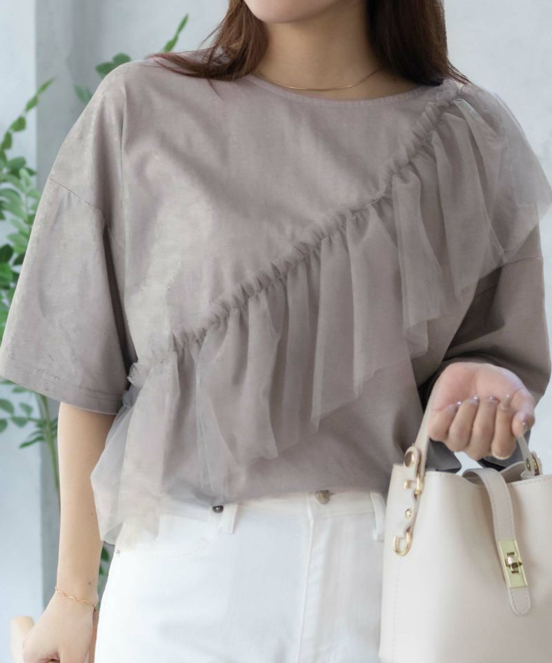 Howdy Marie  身頃チュール5分袖Tシャツ レディース メール便 対応商品商品画像-11