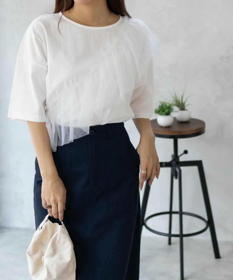 Howdy Marie  身頃チュール5分袖Tシャツ レディース メール便 対応商品商品画像-14