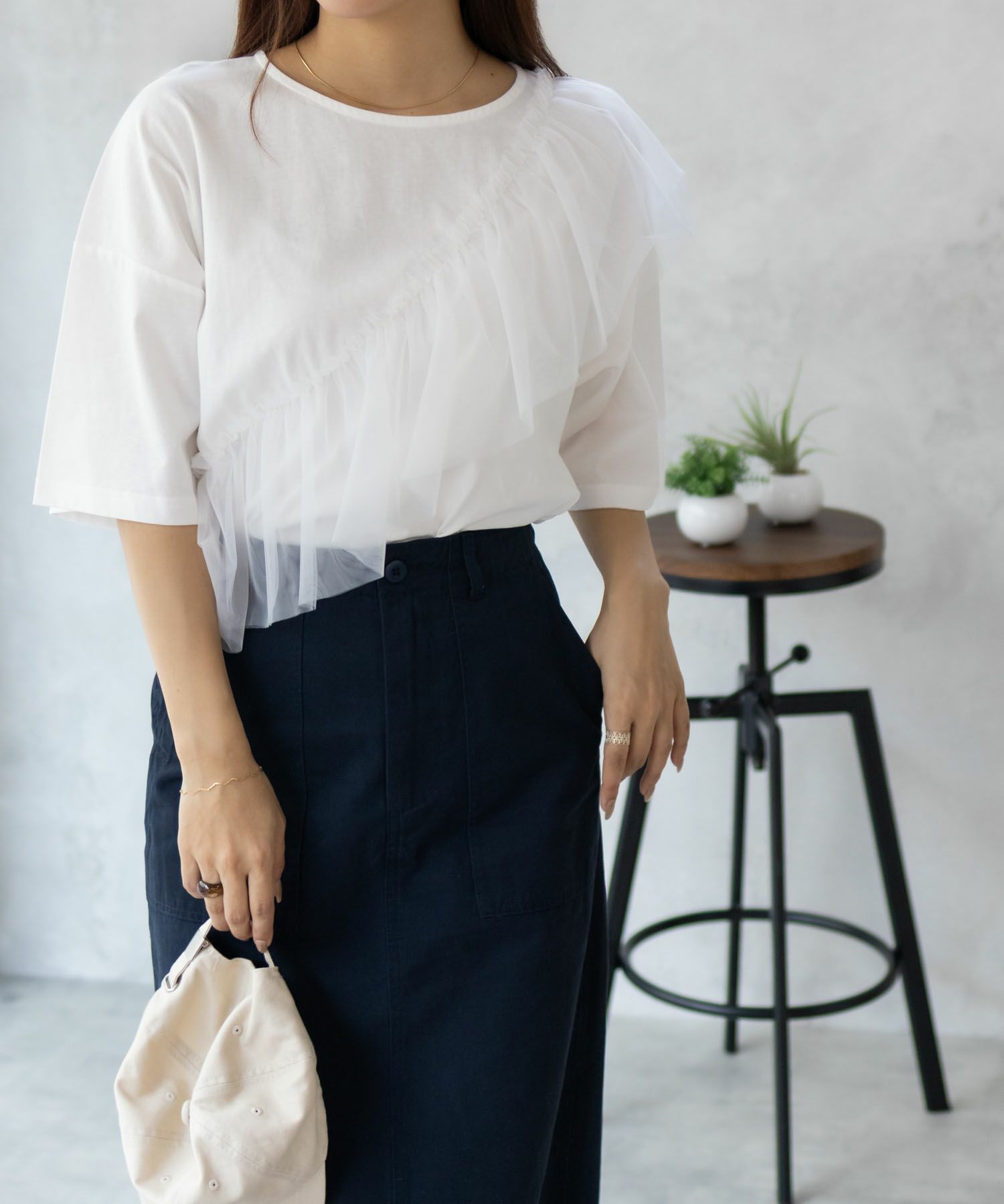 Howdy Marie  身頃チュール5分袖Tシャツ レディース メール便 対応商品商品画像-14