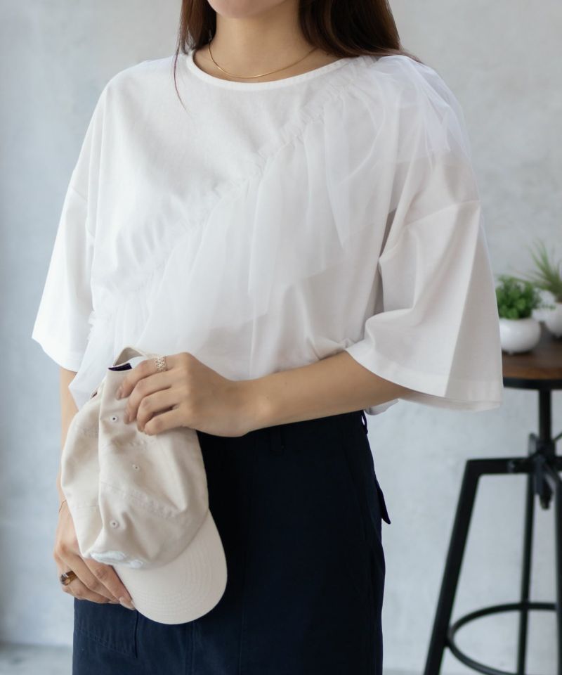 Howdy Marie 身頃チュール5分袖Tシャツ レディース メール便 対応商品商品画像-15