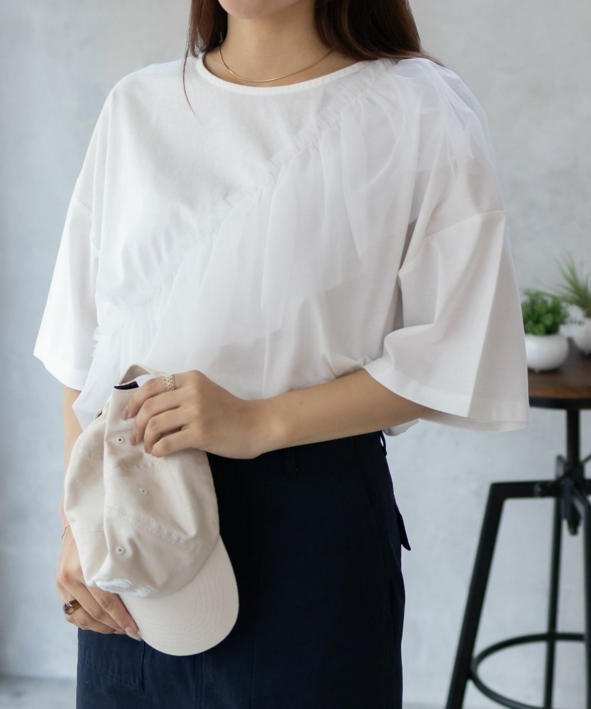 Howdy Marie 身頃チュール5分袖Tシャツ レディース ネコポス 対応商品