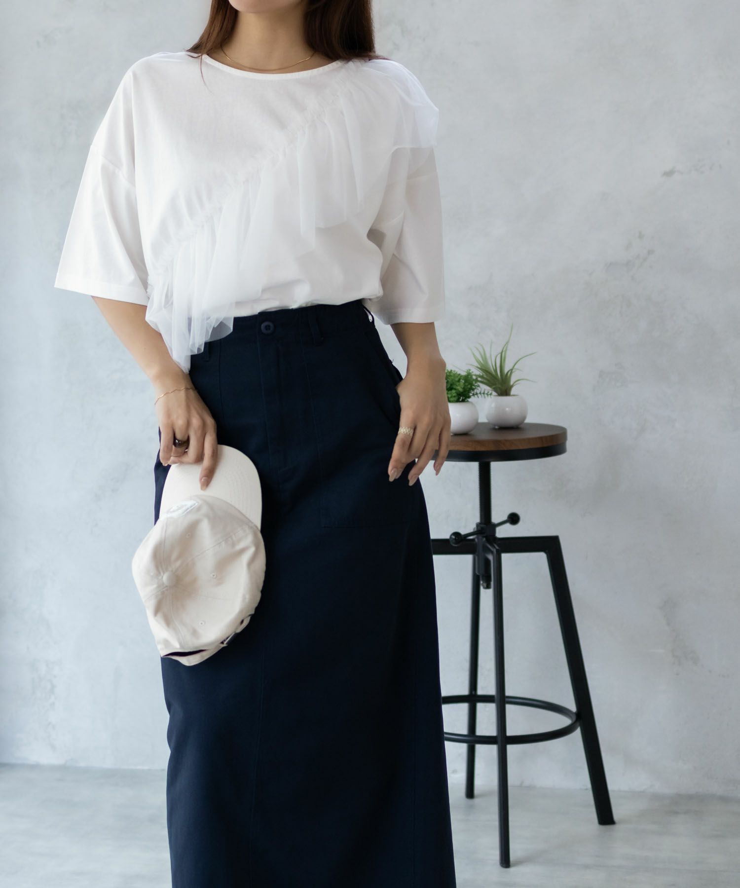 Howdy Marie 身頃チュール5分袖Tシャツ レディース ネコポス 対応商品