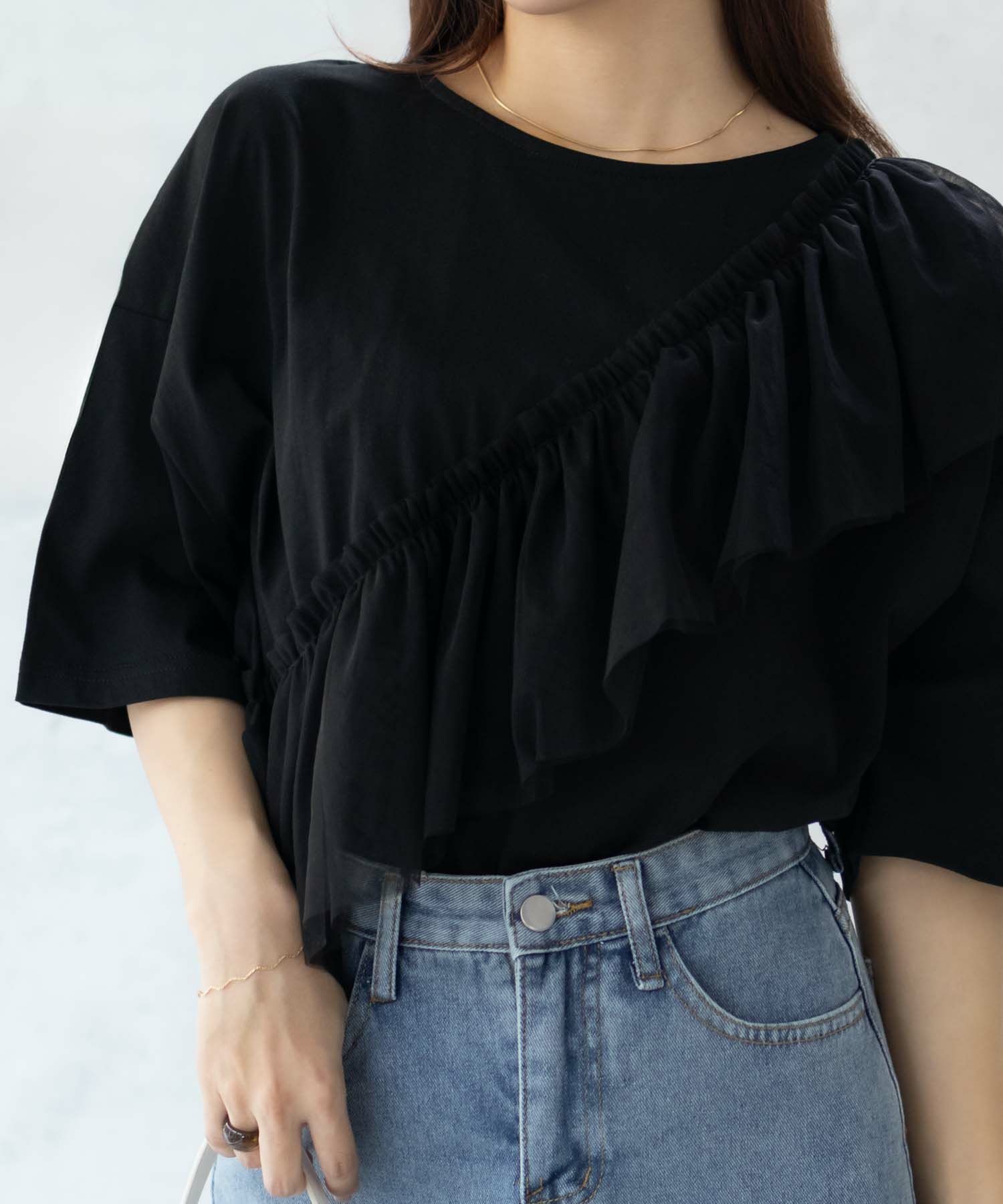 Howdy Marie  身頃チュール5分袖Tシャツ レディース メール便 対応商品商品サムネイル-17