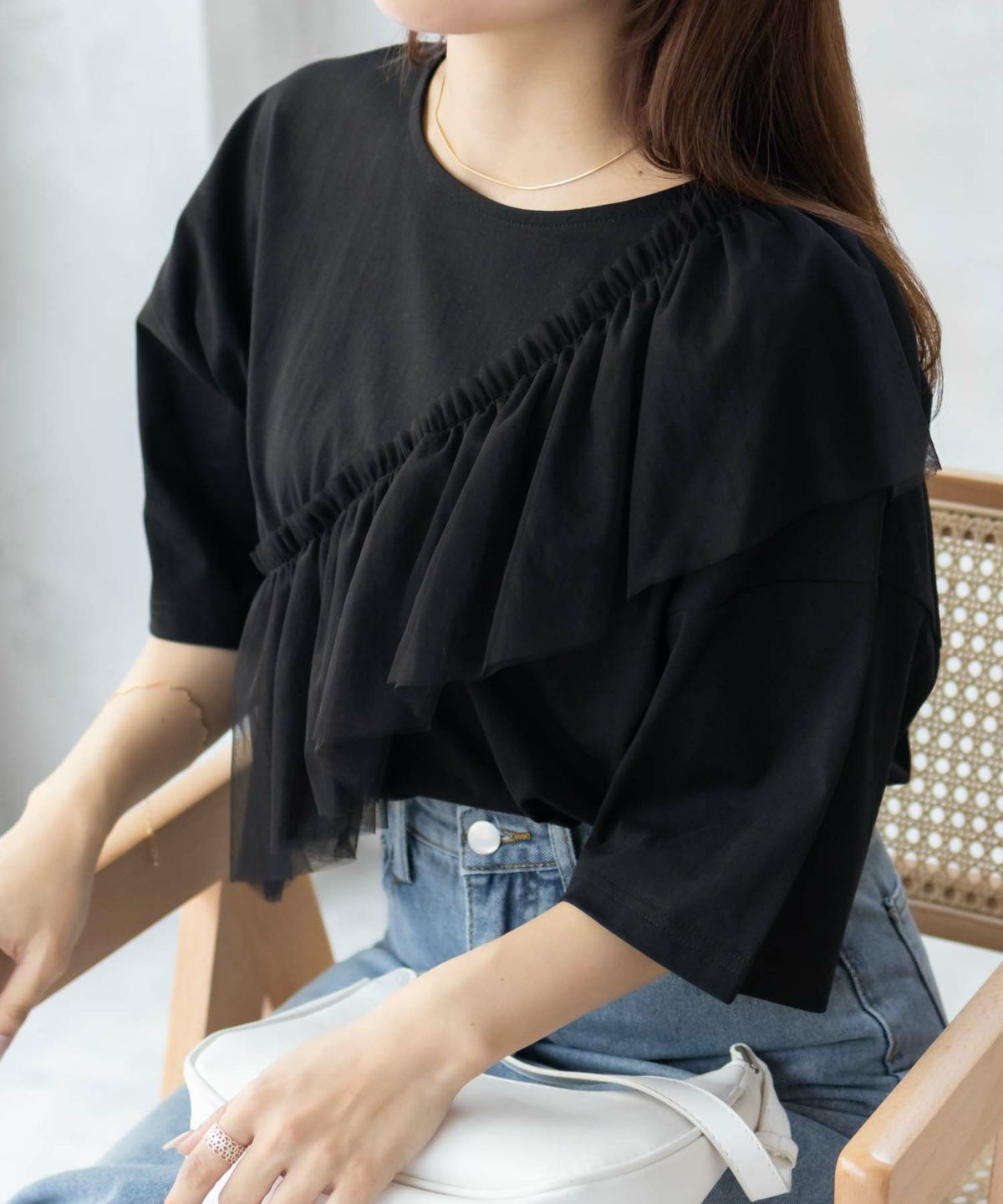 Howdy Marie 身頃チュール5分袖Tシャツ レディース ネコポス 対応商品