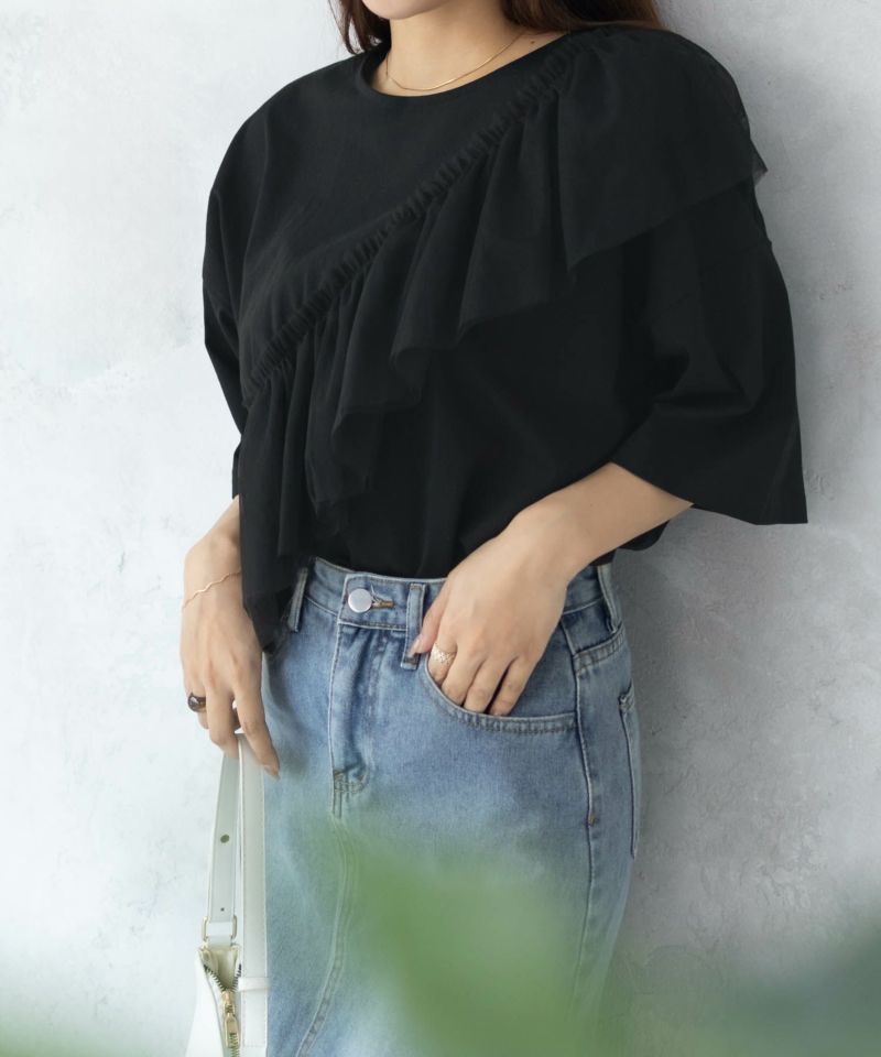 Howdy Marie  身頃チュール5分袖Tシャツ レディース メール便 対応商品商品画像-20