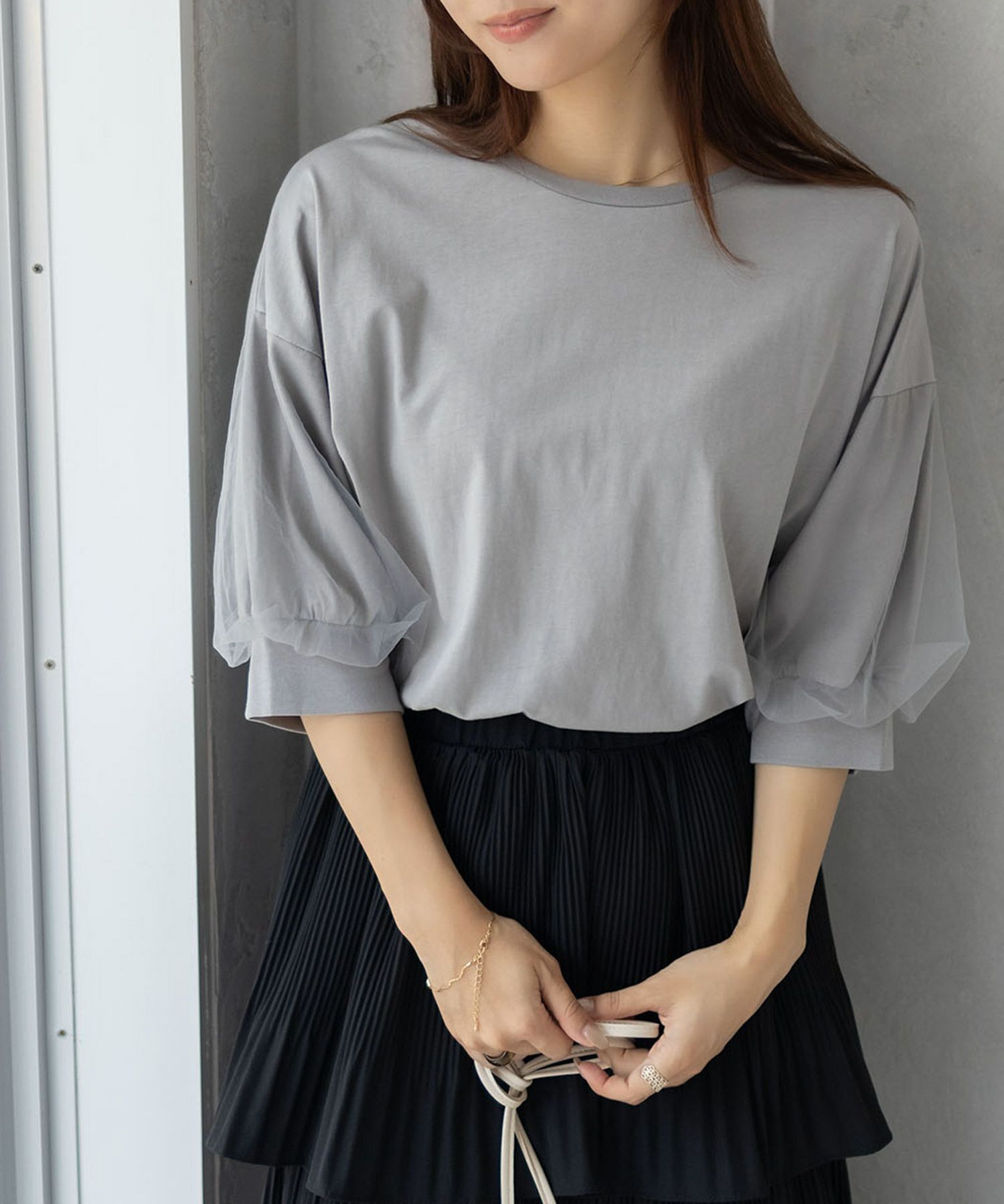 Howdy Marie  袖チュール5分袖Tシャツ レディース メール便 対応商品商品サムネイル-1