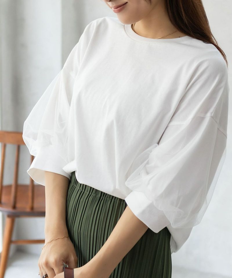 Howdy Marie  袖チュール5分袖Tシャツ レディース ネコポス 対応商品商品画像-2