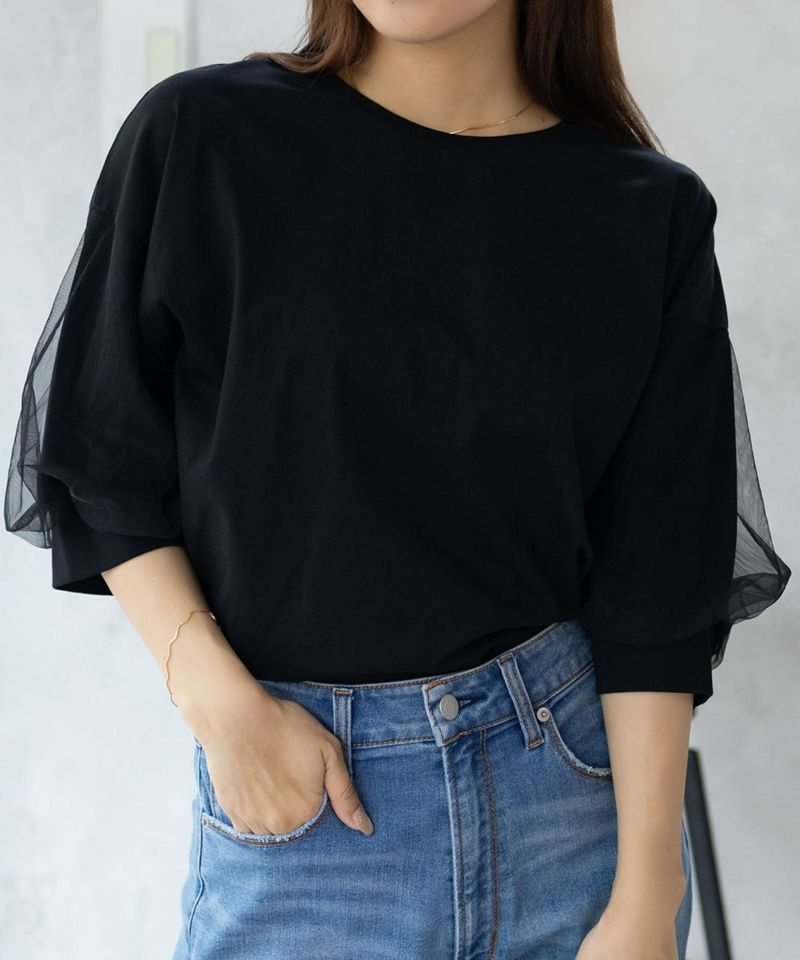 Howdy Marie  袖チュール5分袖Tシャツ レディース メール便 対応商品商品画像-3