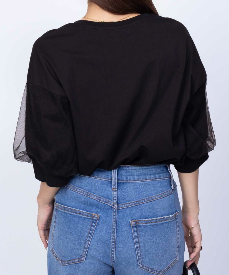 Howdy Marie  袖チュール5分袖Tシャツ レディース メール便 対応商品商品画像-8