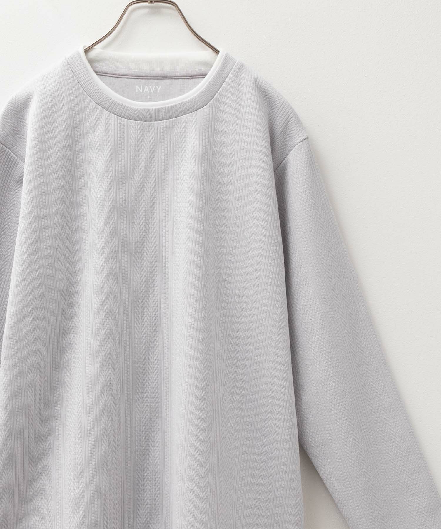 NAVY  時短コーデ ヘリンボーン長袖Tシャツ メンズ商品サムネイル-1