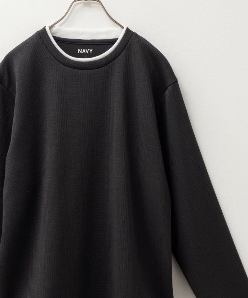 NAVY  時短コーデ ヘリンボーン長袖Tシャツ メンズ商品画像-2