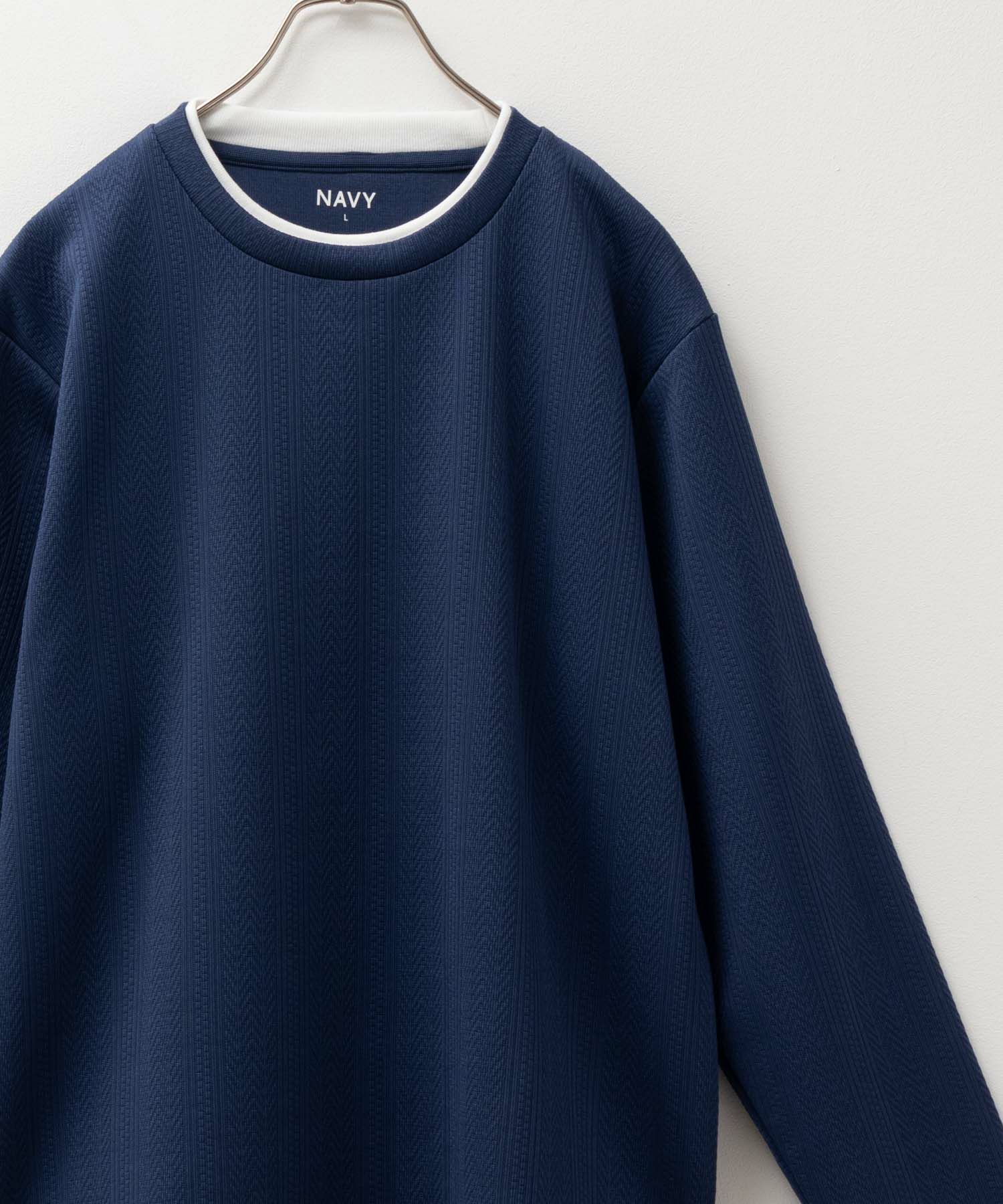 NAVY 時短コーデ ヘリンボーン長袖Tシャツ メンズ
