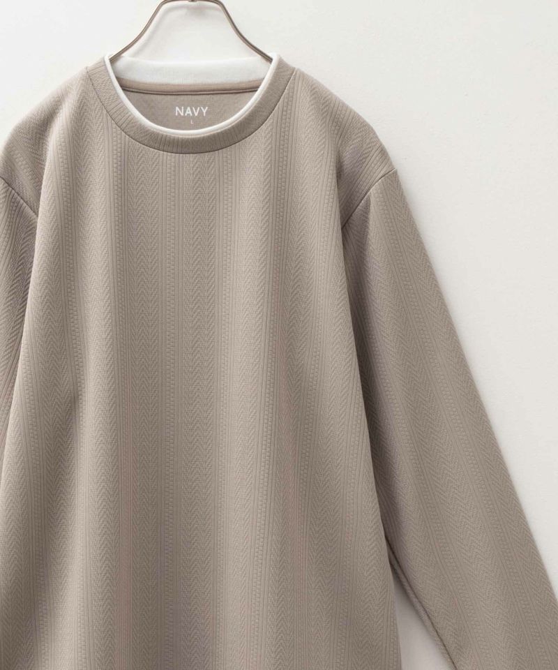 NAVY  時短コーデ ヘリンボーン長袖Tシャツ メンズ商品画像-4