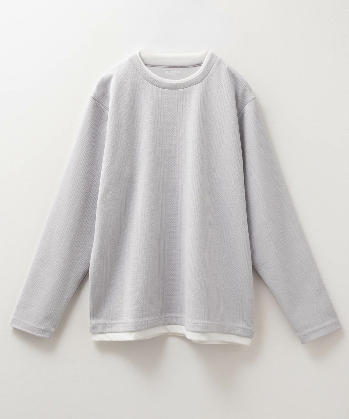 NAVY 時短コーデ ヘリンボーン長袖Tシャツ メンズ