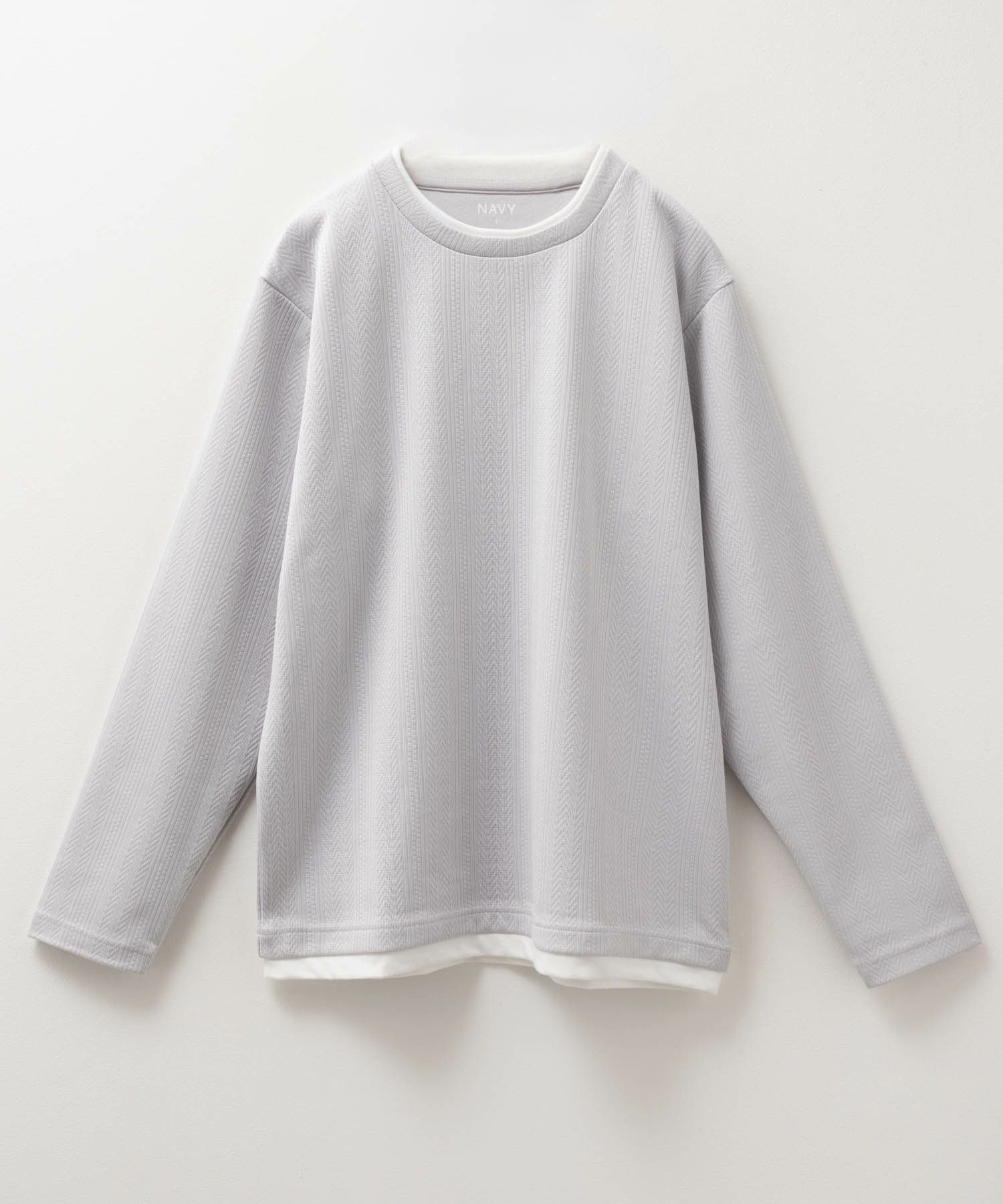 NAVY  時短コーデ ヘリンボーン長袖Tシャツ メンズ商品サムネイル-5