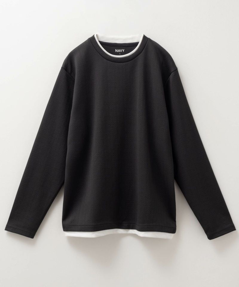 NAVY 時短コーデ ヘリンボーン長袖Tシャツ メンズ