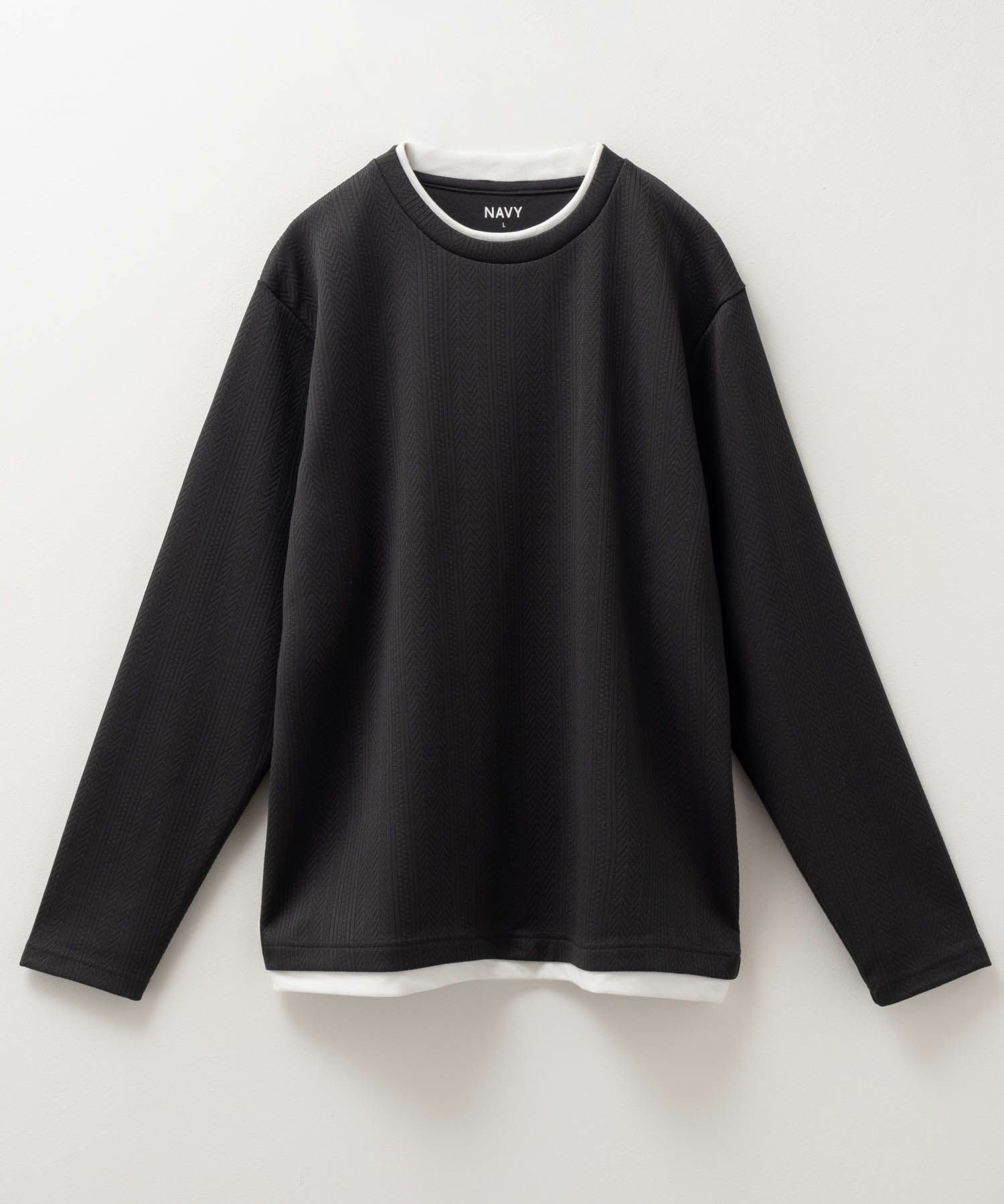 NAVY  時短コーデ ヘリンボーン長袖Tシャツ メンズ商品サムネイル-7