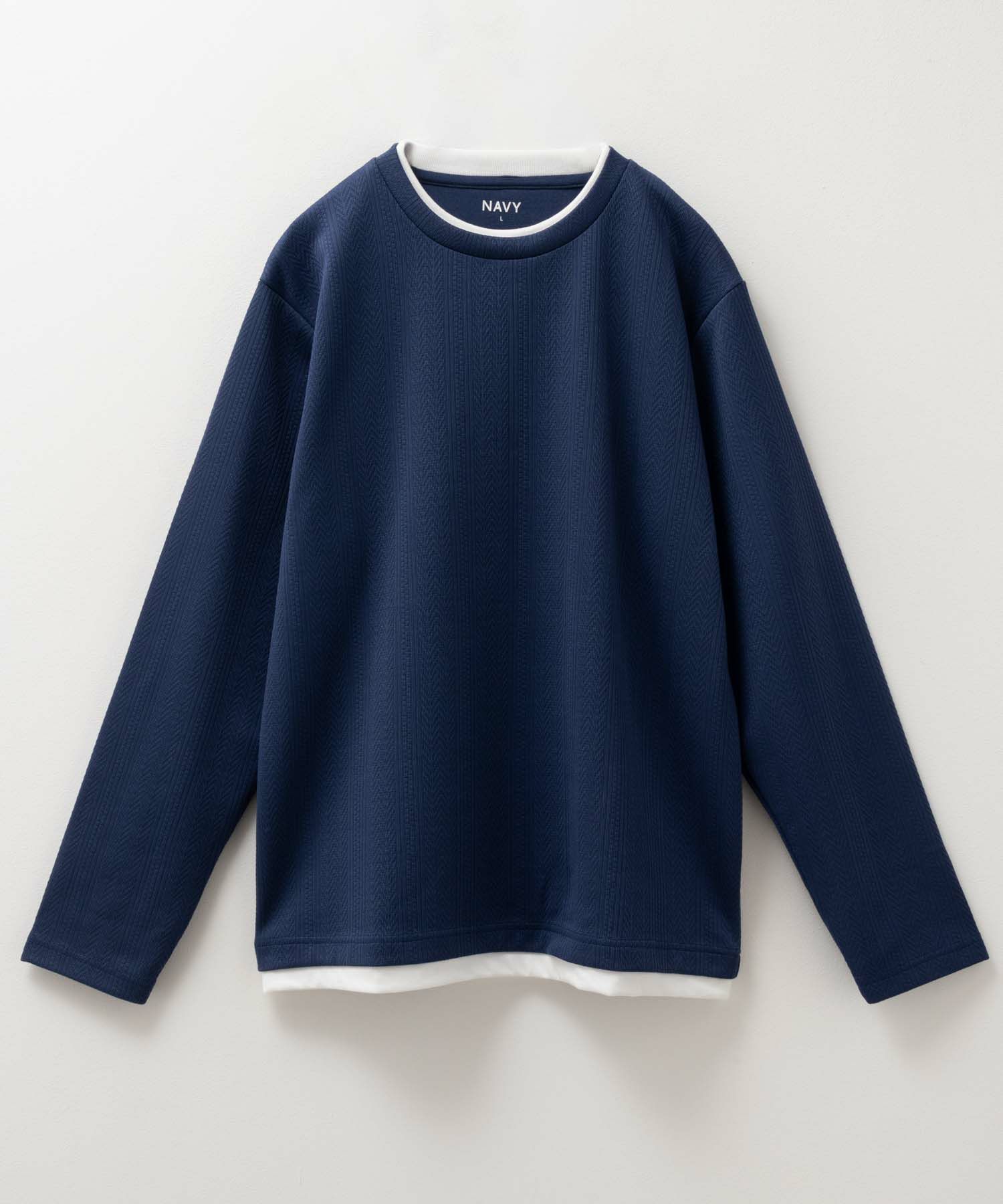 NAVY  時短コーデ ヘリンボーン長袖Tシャツ メンズ商品画像-9