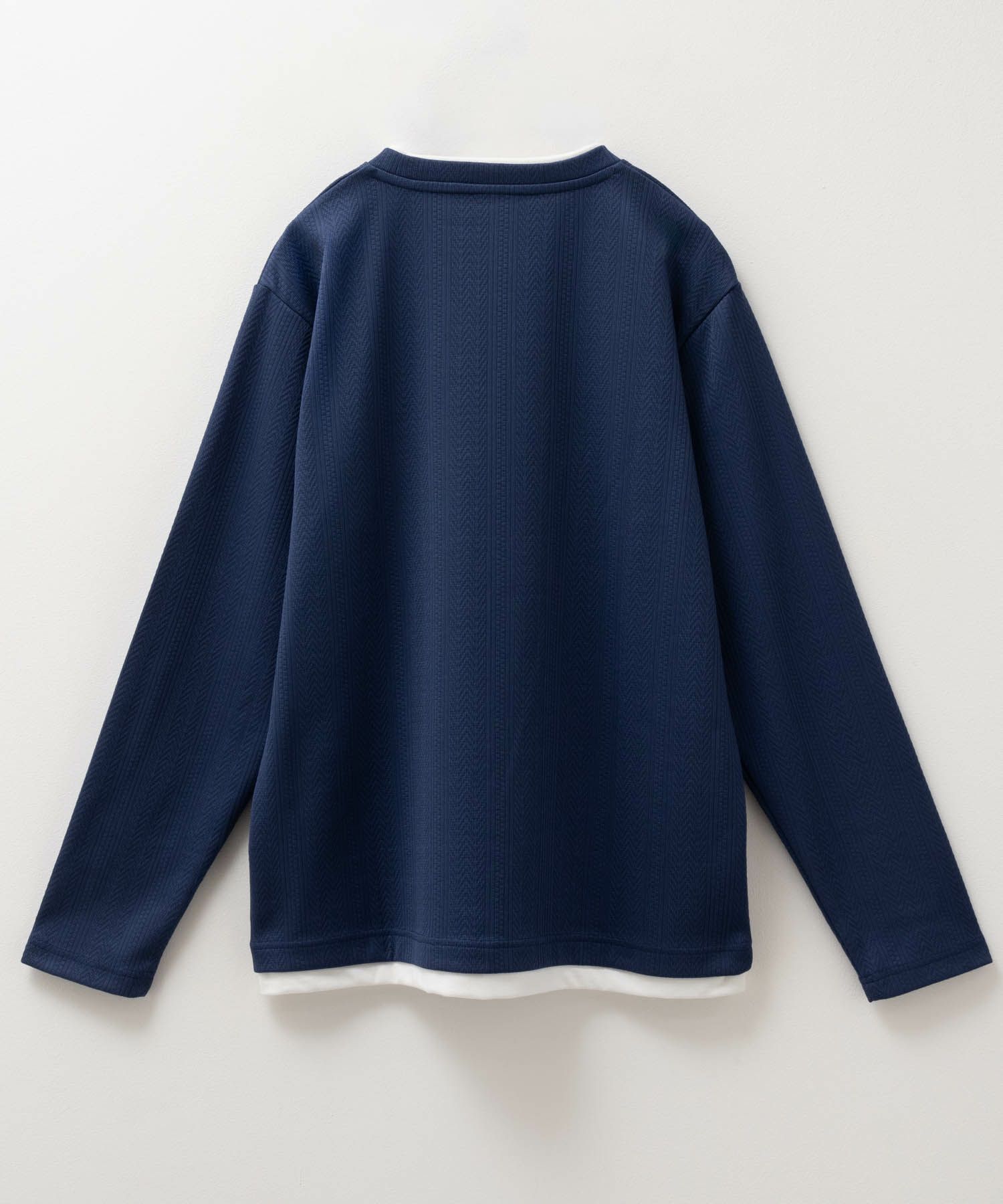 NAVY 時短コーデ ヘリンボーン長袖Tシャツ メンズ